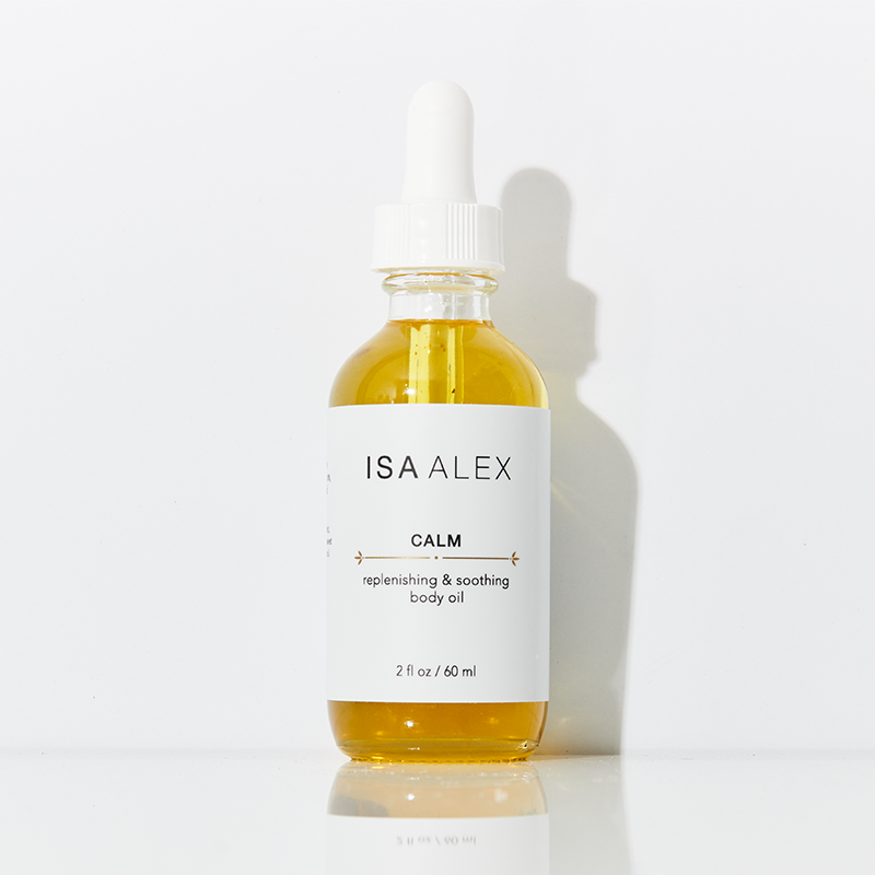 ISA ALEX Calm body oil bottle on a white background