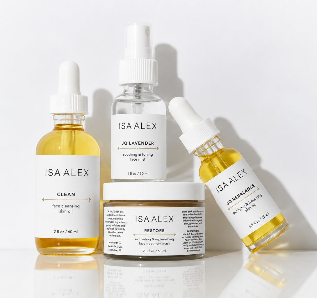 ISA ALEX Clear Skin Ritual with cleanser, lavender mist, mask and rebalancing oil